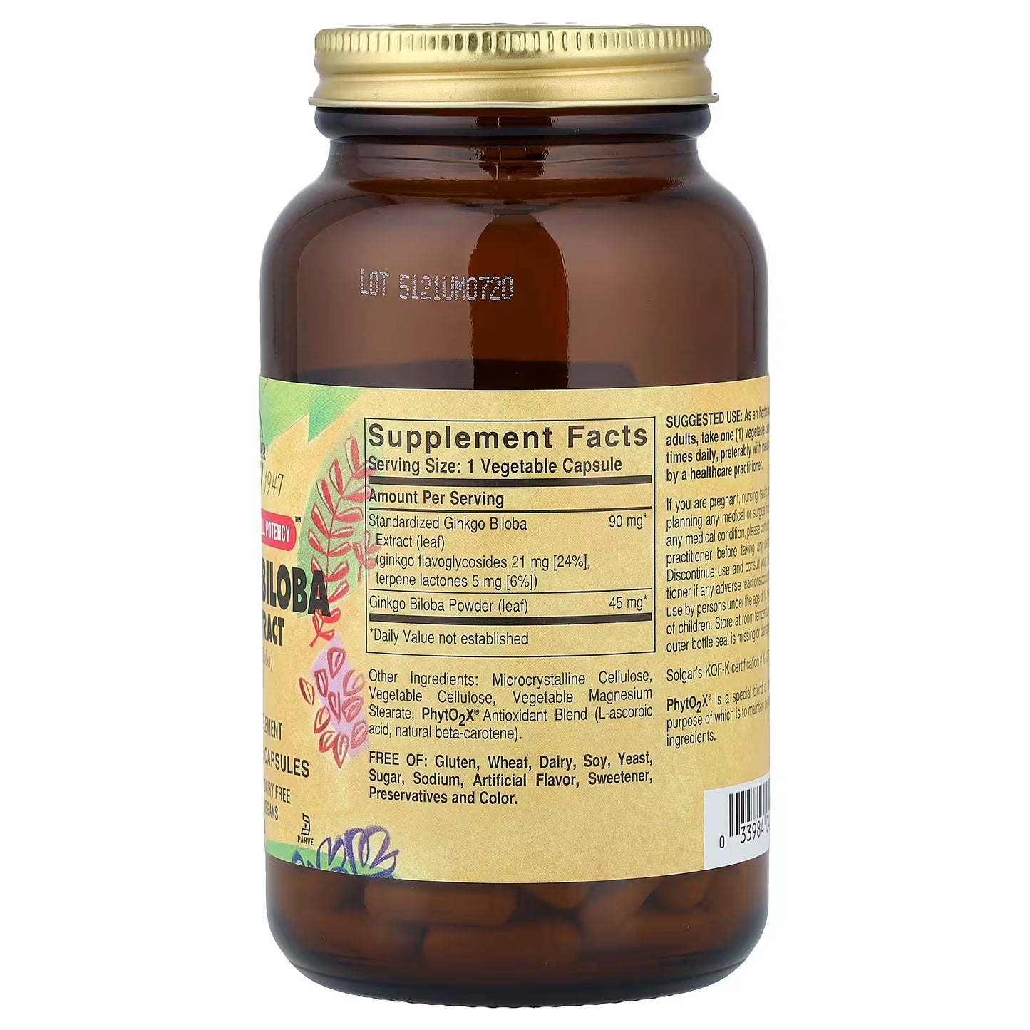 Solgar, Ginkgo Biloba Leaf Extract, 180 Vegetable Capsules