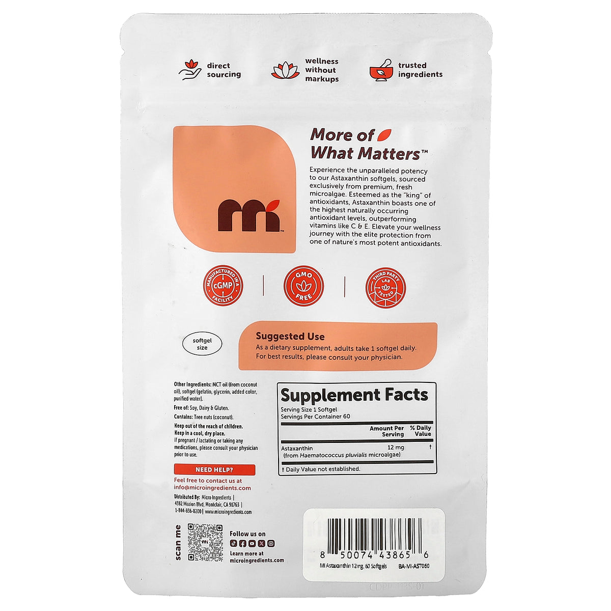 Micro Ingredients, Astaxanthin, 12 mg, 60 Softgels