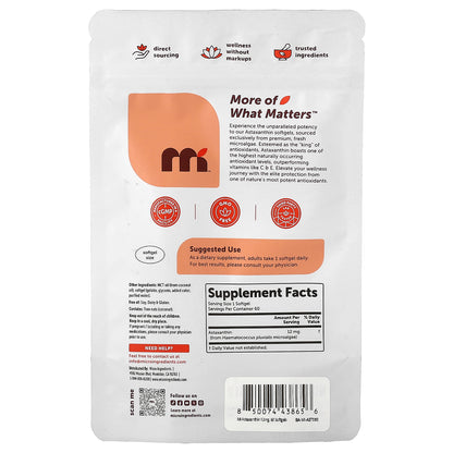 Micro Ingredients, Astaxanthin, 12 mg, 60 Softgels