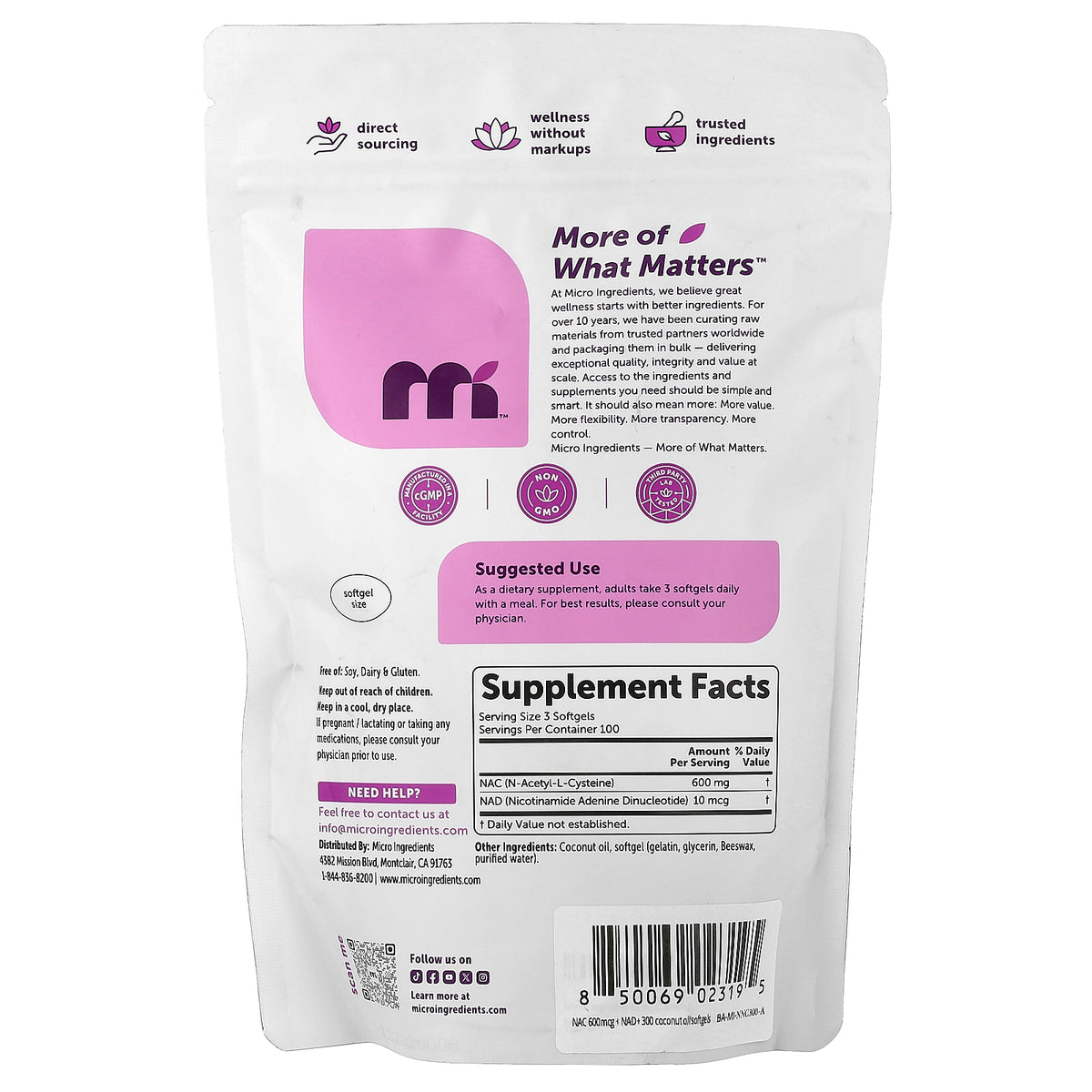 Micro Ingredients, NAC with NAD+, 300 Softgels
