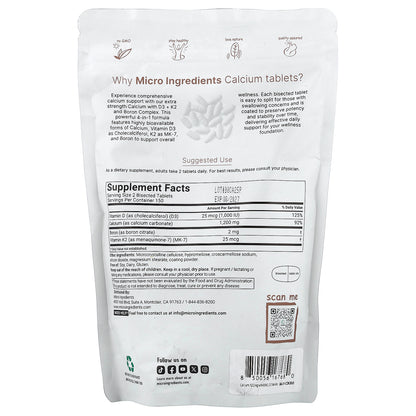 Micro Ingredients, Calcium with Vitamin D3 + K2 & Boron, 300 Bisected Tablets