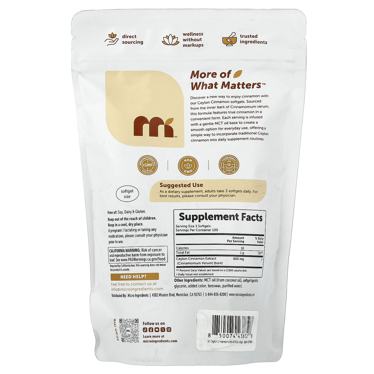 Micro Ingredients, Ceylon Cinnamon, 300 Softgels (200 mg per Softgel)