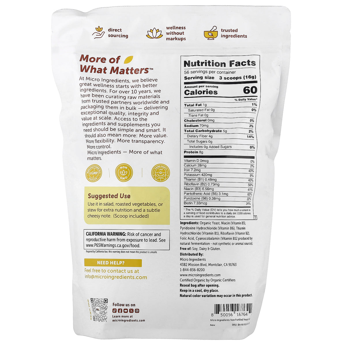 Micro Ingredients, Organic Nutritional Yeast Flakes, 32 oz (907 g)