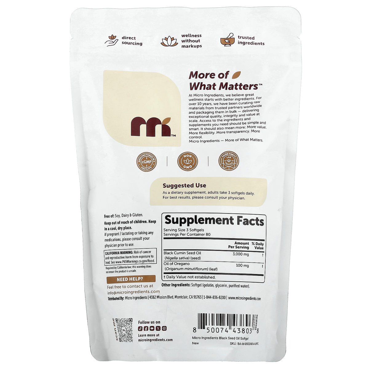Micro Ingredients, Black Seed Oil with Oil of Oregano, 240 Softgels