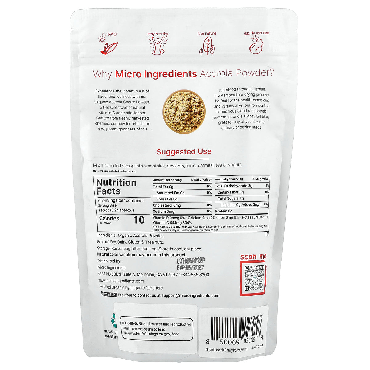 Micro Ingredients, Organic Acerola Powder, 8 oz (227 g)