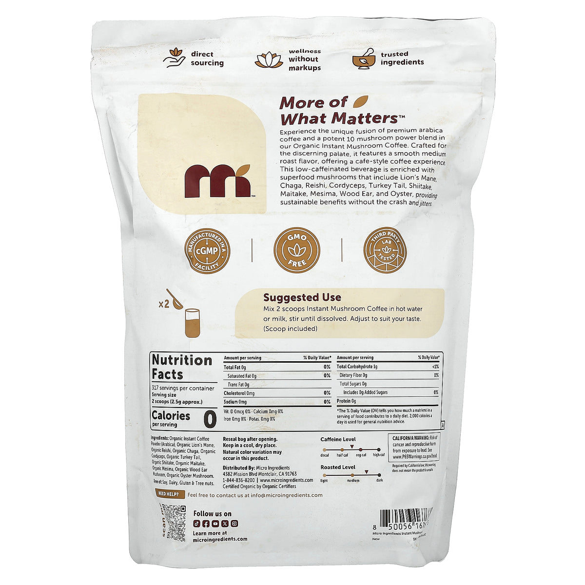 Micro Ingredients, Organic Instant Mushroom Coffee, 28 oz (794 g)