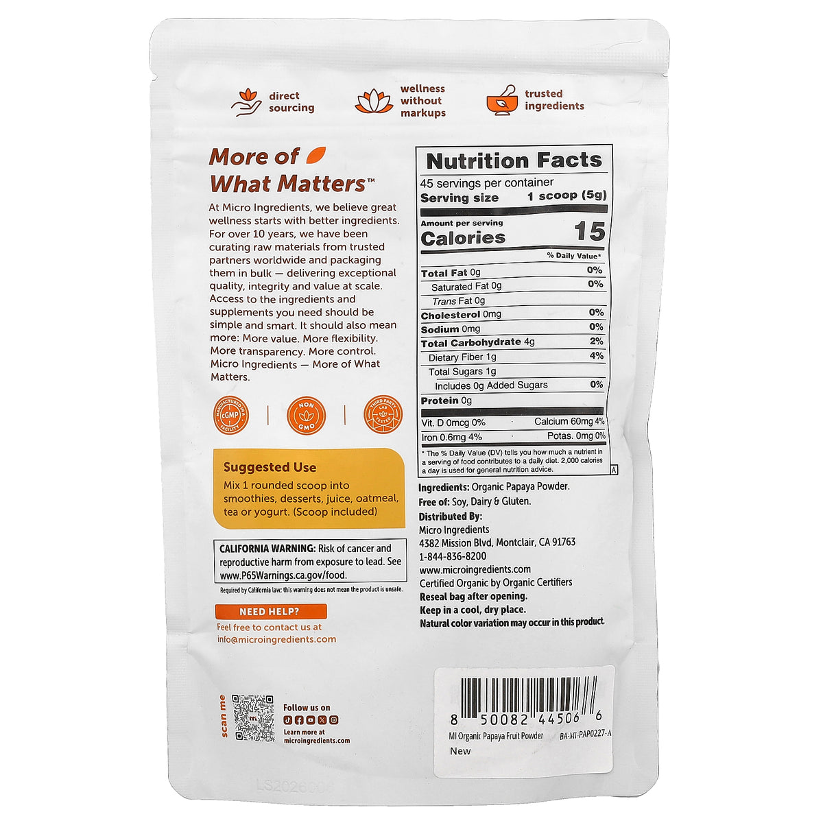Micro Ingredients, Organic Papaya Powder, 8 oz (227 g)