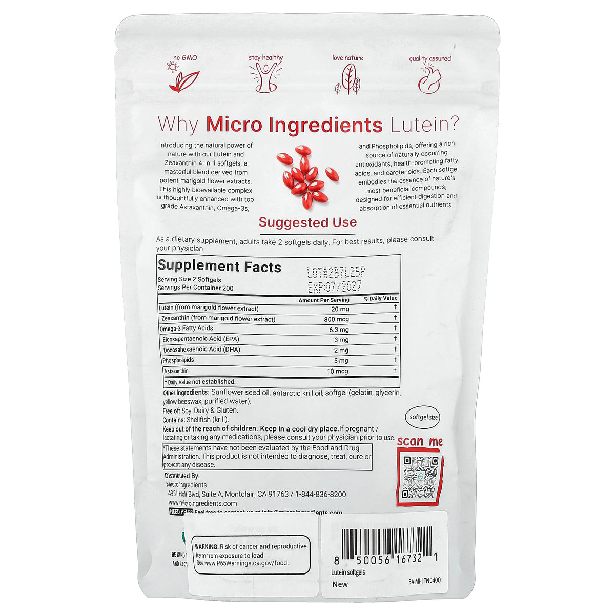 Micro Ingredients, Lutein with Zeaxanthin, 400 Softgels