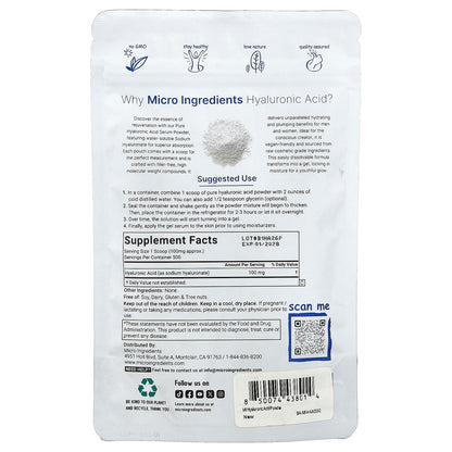 Micro Ingredients, Hyaluronic Acid Powder, 1.76 oz (50 g)