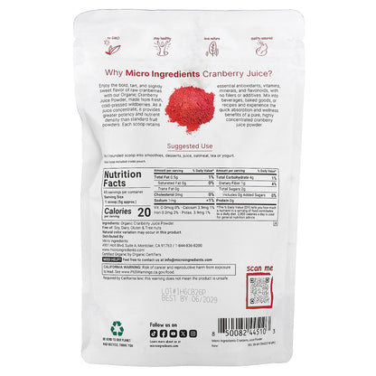 Micro Ingredients, Organic Cranberry Juice Powder, 8 oz (227 g)