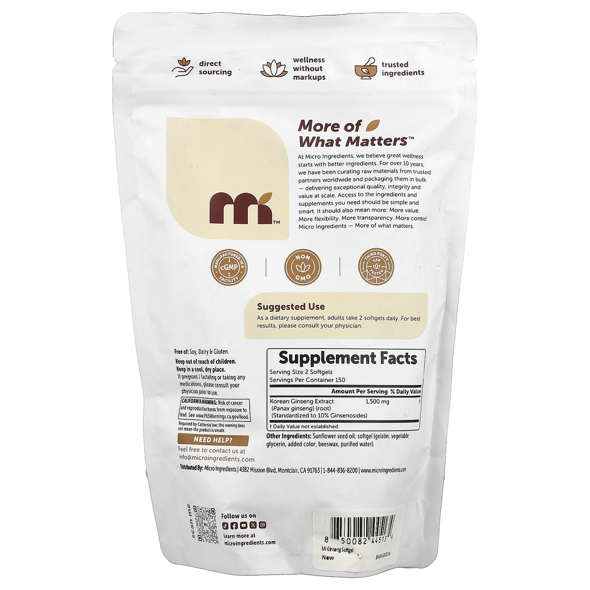 Micro Ingredients, Panax Ginseng Extract, 300 Softgels (750 mg per Softgel)
