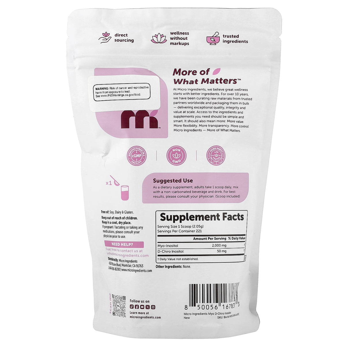 Micro Ingredients, Myo & D-Chiro Inositol Powder, 1 lb (454 g)