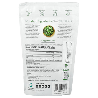 Micro Ingredients, Organic Chlorella Tablet, 720 Tablets (0.5 g per Tablet)