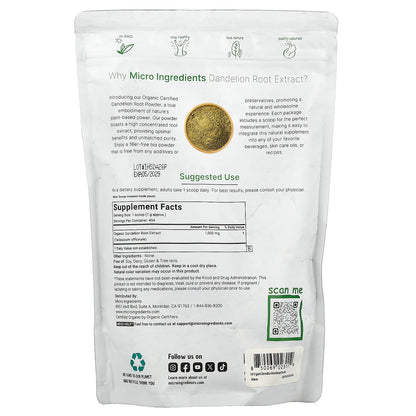 Micro Ingredients, Organic Dandelion Root Extract, 1 lb (454 g)