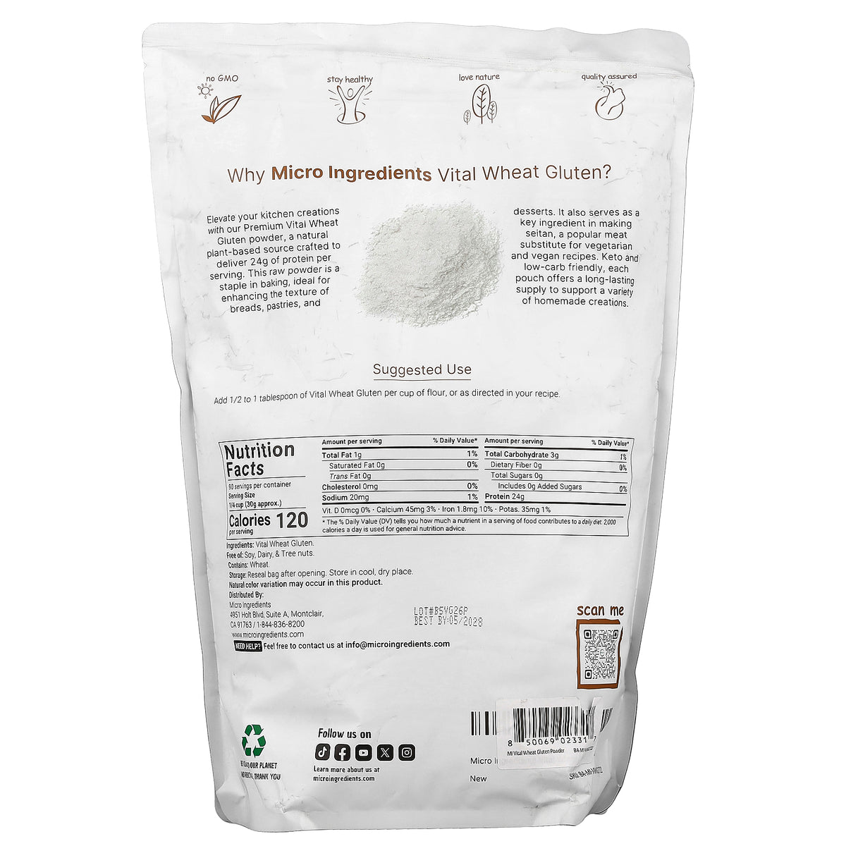 Micro Ingredients, Premium Vital Wheat Gluten Powder, 6 lb (2.72 kg)