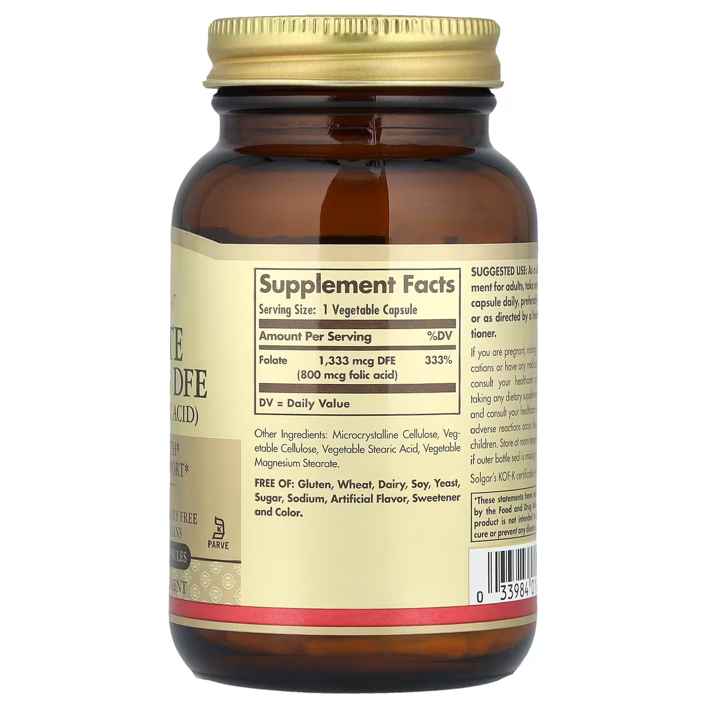 Solgar, Folate, 1,333 mcg DFE, 250 Vegetable Capsules