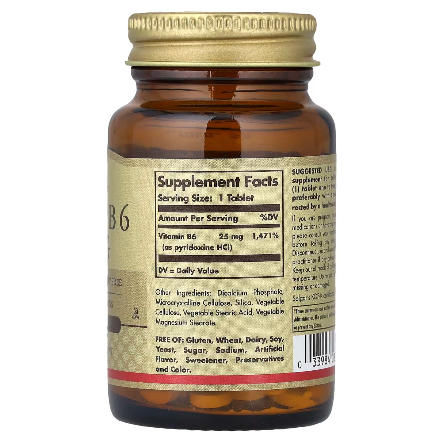 Solgar, Vitamin B6, 25 mg, 100 Tablets