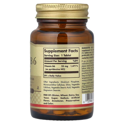 Solgar, Vitamin B6, 25 mg, 100 Tablets