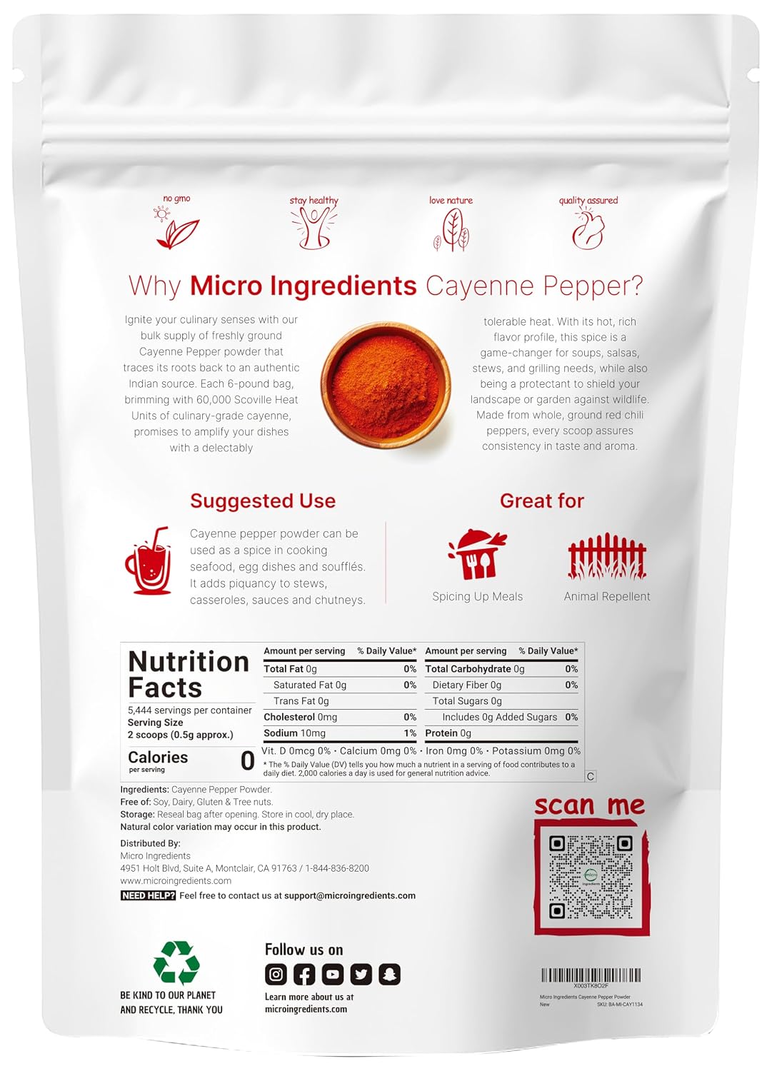 Micro Ingredients, Ground Cayenne Pepper Powder, 6lbs