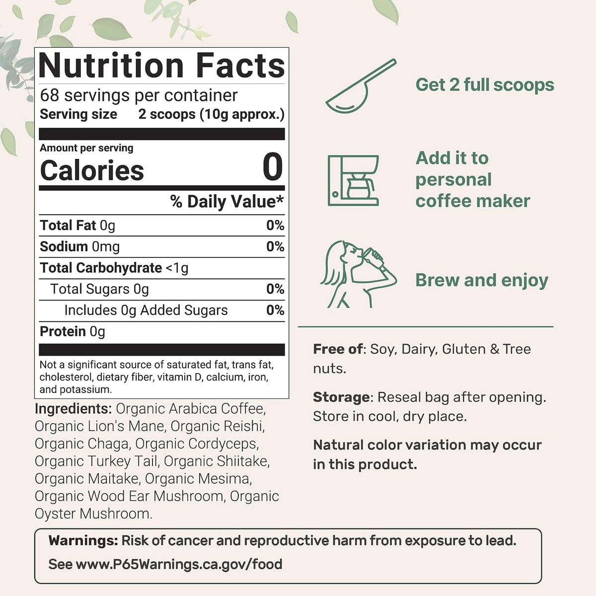Micro Ingredients, Organic 10 in 1 Ground Mushroom Coffee, 24 Ounce