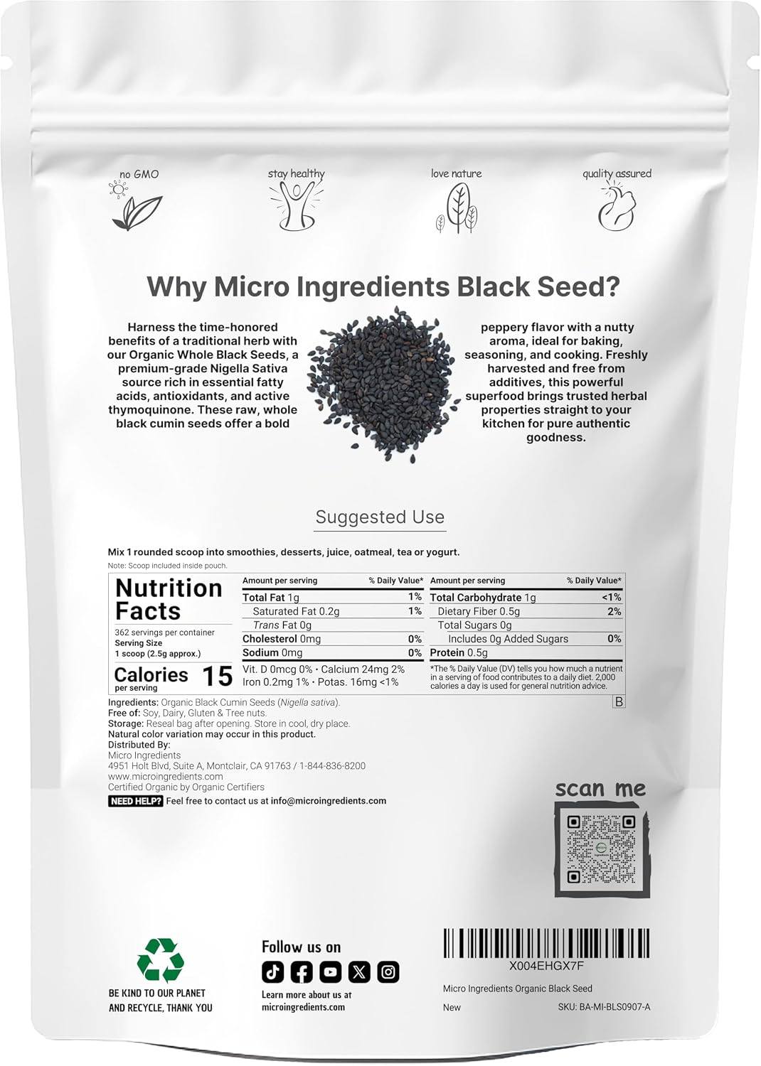 Micro Ingredients, Organic Black Cumin Seed, 2lbs