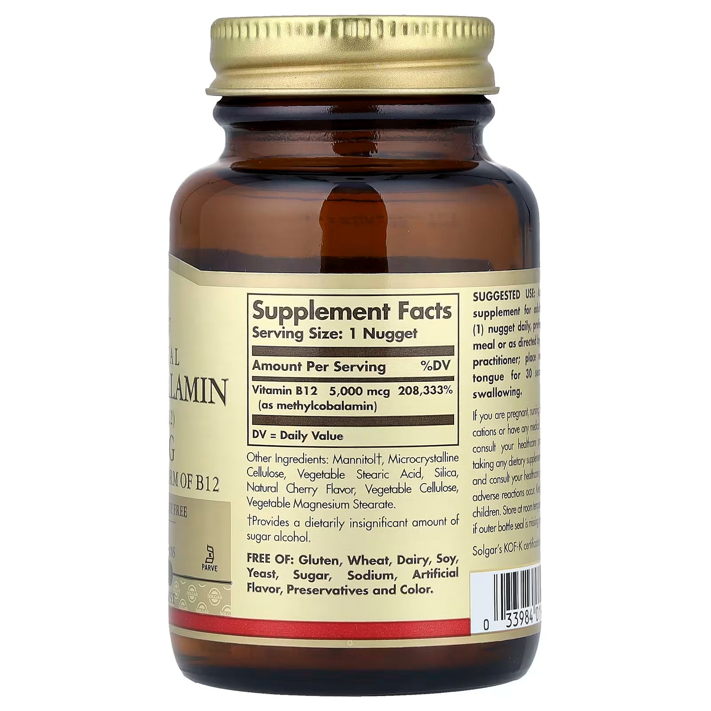 Solgar, Sublingual Methylcobalamin (Vitamin B12), 5,000 mcg, 60 Nuggets