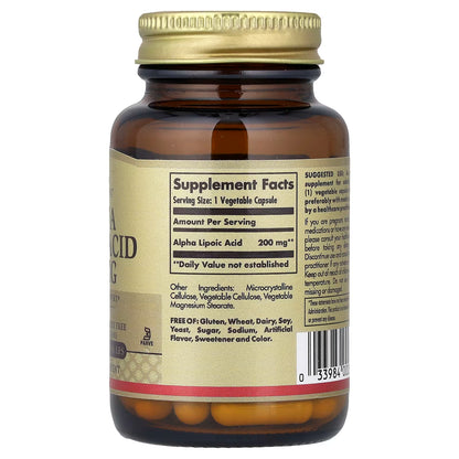 Solgar, Alpha Lipoic Acid, 200 mg, 50 Vegetable Capsules