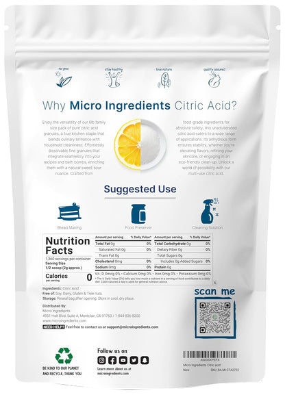 Micro Ingredients, Citric Acid, 6 lbs