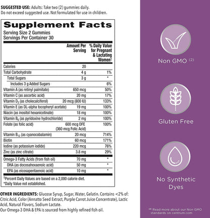 Centrum, PreNatal Multivitamin Gummy, Mixed Berry & Orange, 60 Gummies