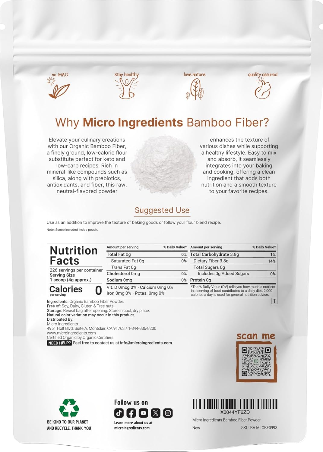 Micro Ingredients, Organic Bamboo Fiber Powder, 2lbs