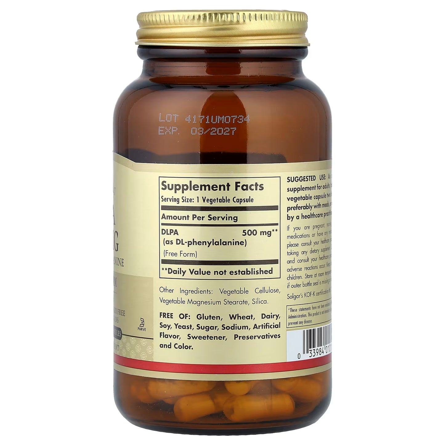 Solgar, DLPA, 500 mg, 100 Vegetable Capsules