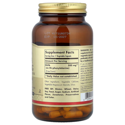 Solgar, DLPA, 500 mg, 100 Vegetable Capsules