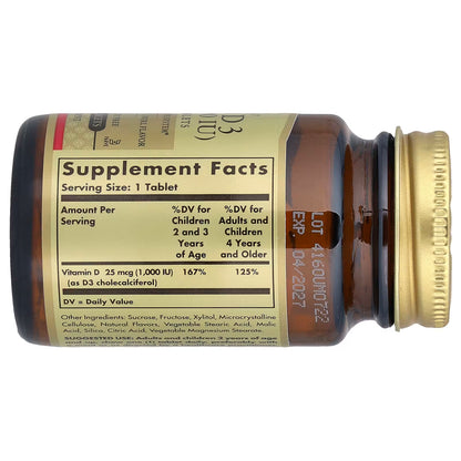 Solgar, Vitamin D3, Natural Strawberry Banana Swirl, 25 mcg (1,000 IU), 100 Chewable Tablets