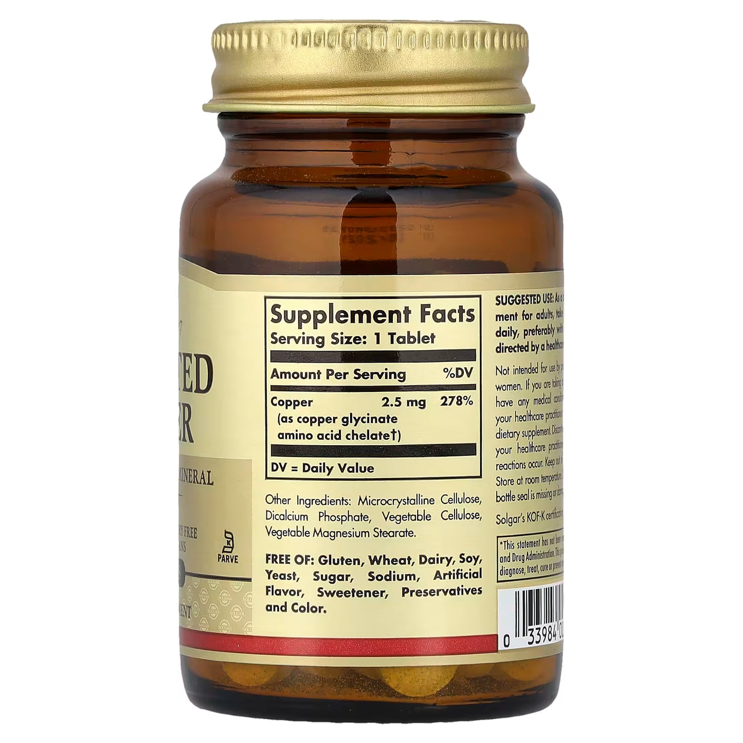 Solgar, Chelated Copper, 100 Tablets (2.5 mg per Tablet)
