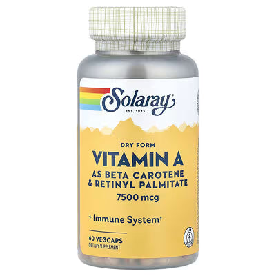 Solaray, Dry Form Vitamin A, 7,500 mcg, 60 VegCaps