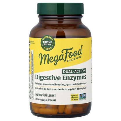 MegaFood, Dual-Action Digestive Enzymes, 60 Capsules