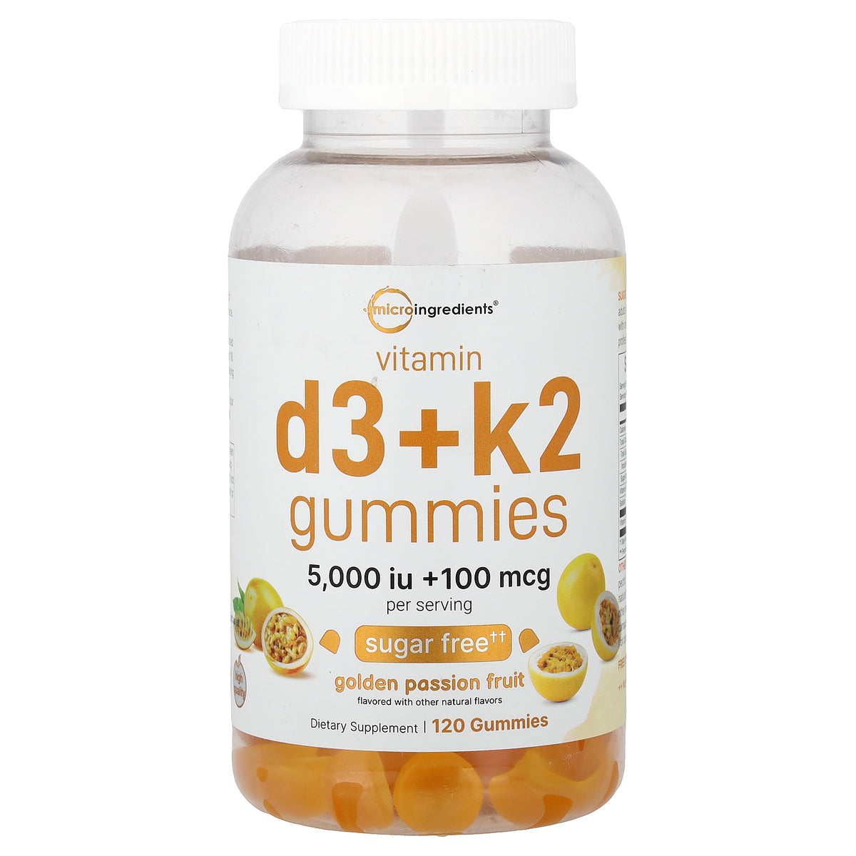 Micro Ingredients, Vitamin D3 + K2 Gummies, Golden Passionfruit, 120 Gummies