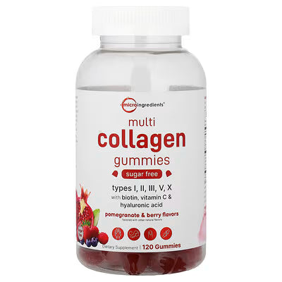 Micro Ingredients, Multi Collagen Gummies with Biotin, Vitamin C & Hyaluronic Acid, Sugar Free, Pomegranate & Berry, 120 Gummies