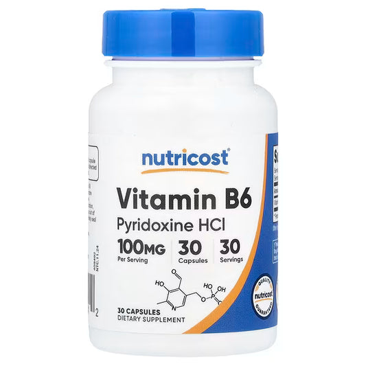 Nutricost, Vitamin B6, 100 mg, 30 Capsules