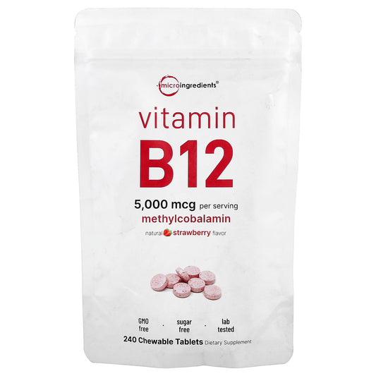 Micro Ingredients, Vitamin B12, Strawberry, 240 Chewable Tablets (2,500 mcg per Tablet)