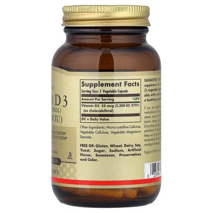 Solgar, Vitamin D3 , 55 mcg (2,200 IU), 100 Vegetable Capsules