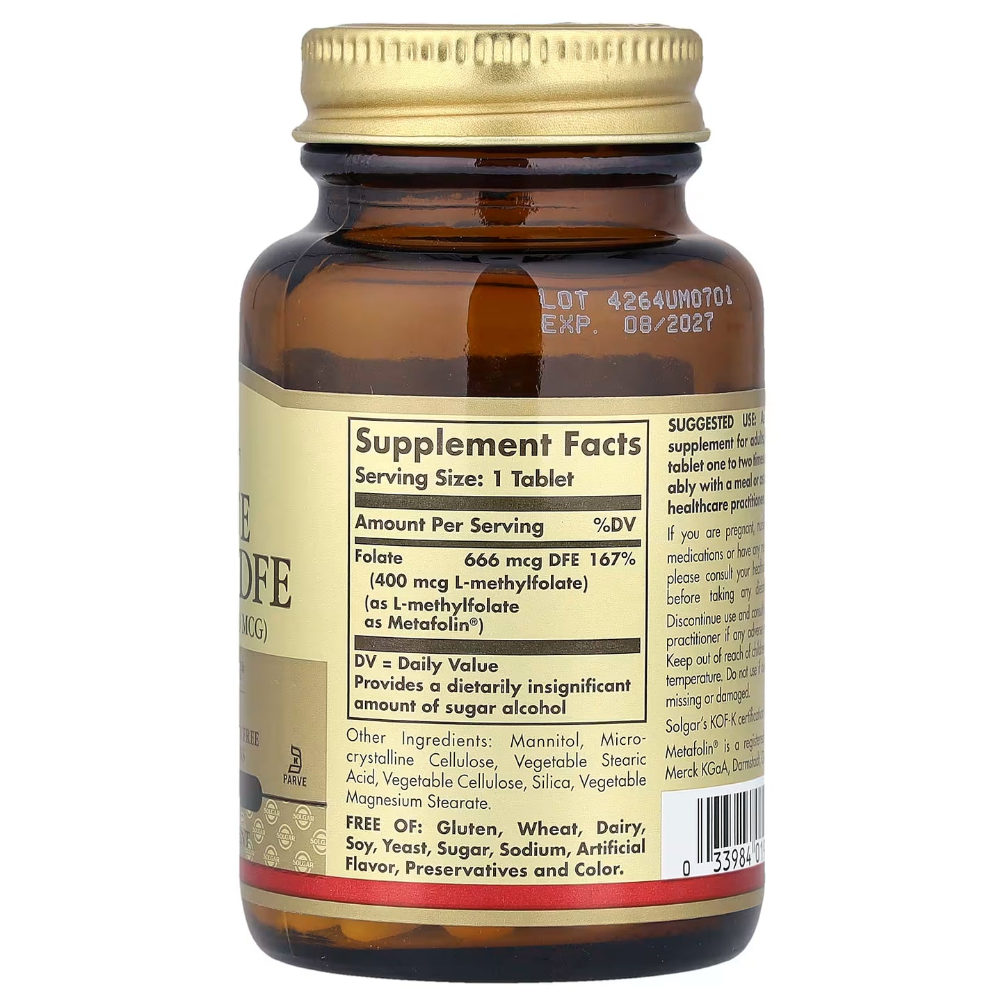 Solgar, Folate, 666 mcg DFE, 100 Tablets