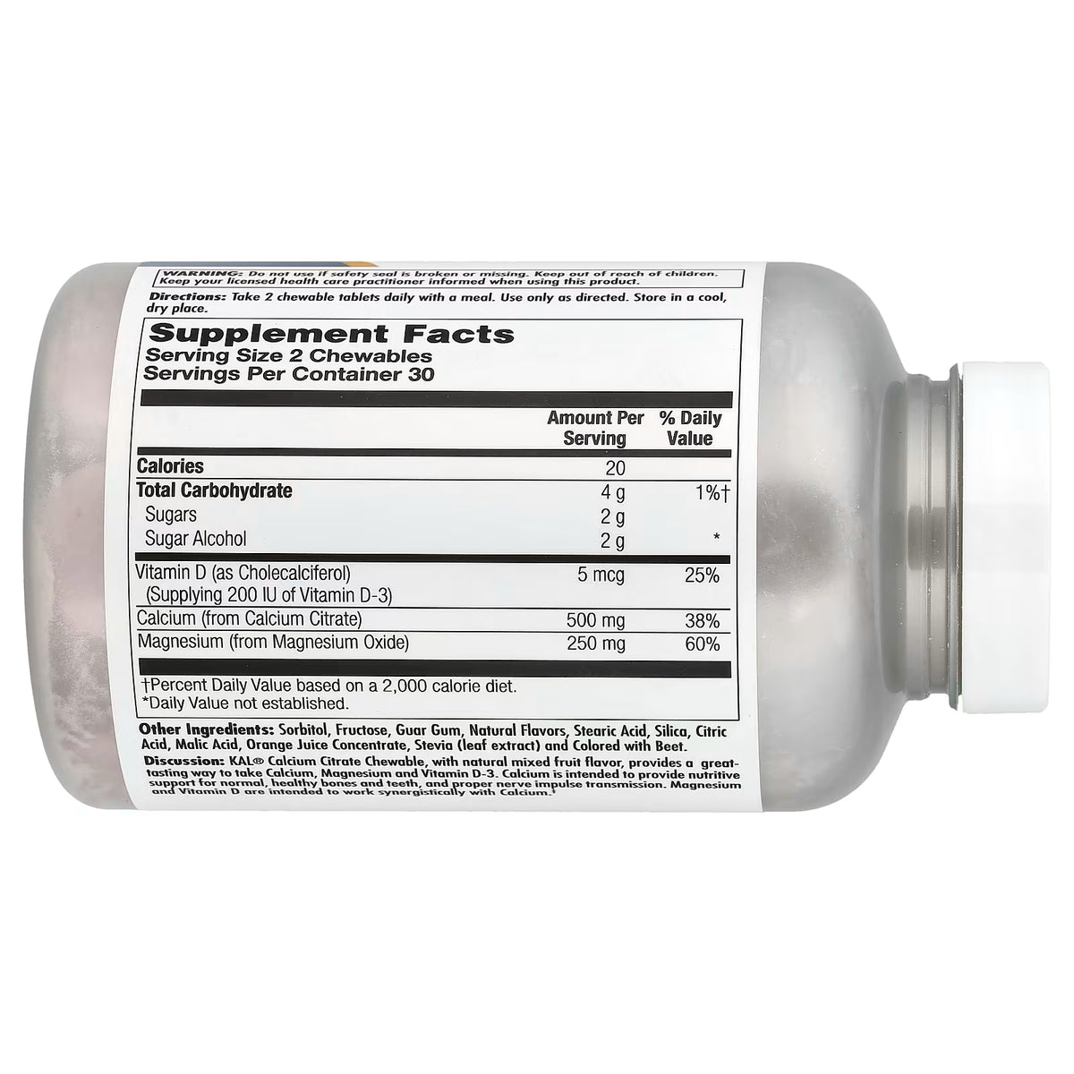 KAL, Calcium Citrate+, Mixed Fruit, 60 Chewables