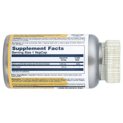 Solaray, Dry Form Vitamin A, 7,500 mcg, 60 VegCaps