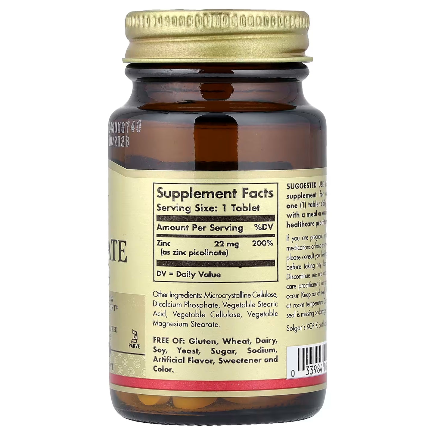 Solgar, Zinc Picolinate, 22 mg, 100 Tablets