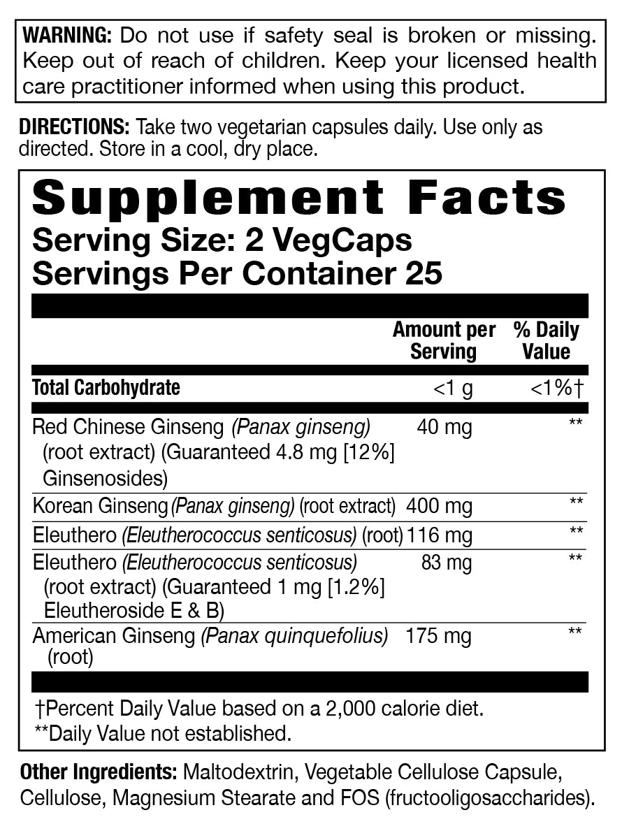 Action Labs Ginseng Powermax 4x Veg Capsule 50 CT