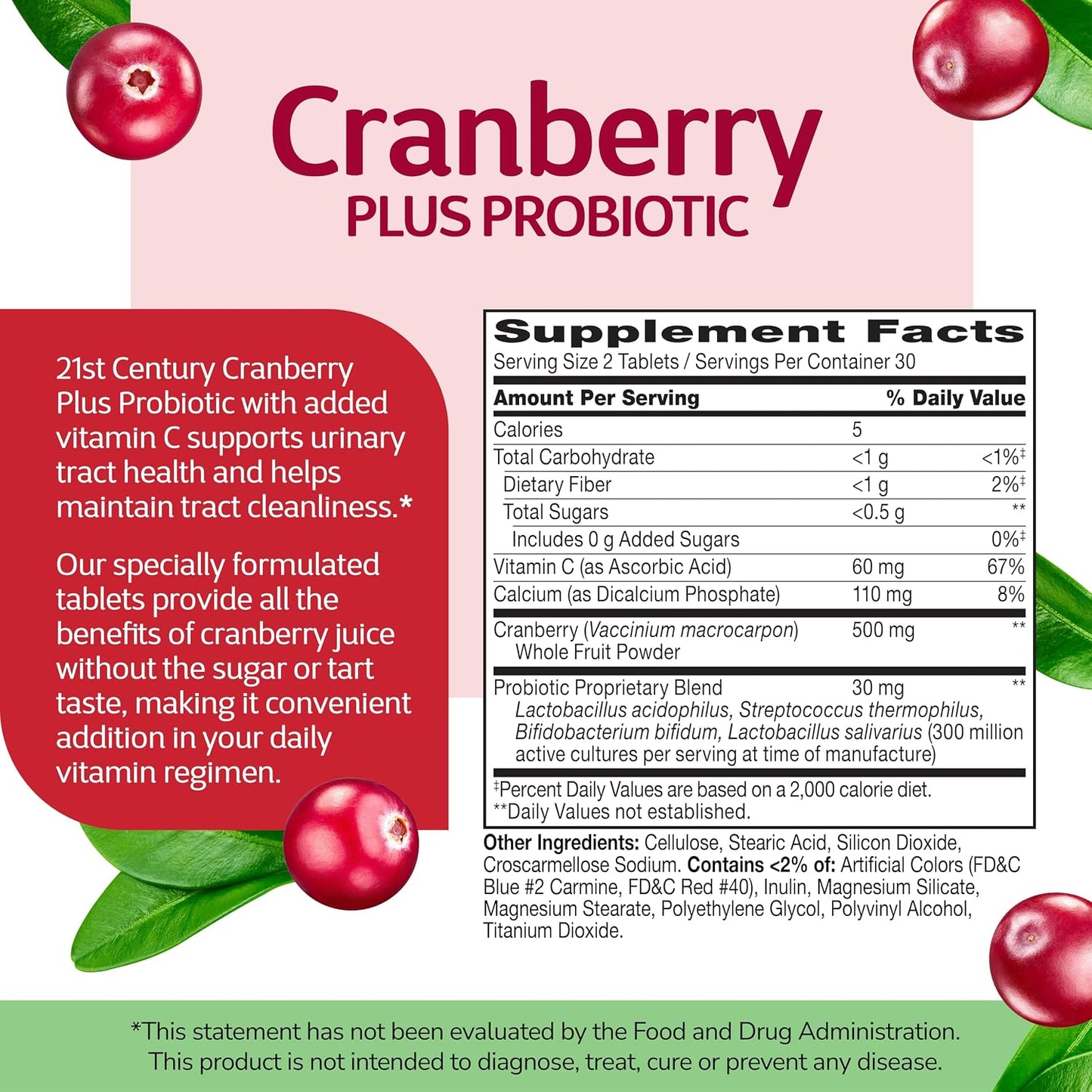 21st Century, Cranberry Plus Probiotic, 60 Tablets