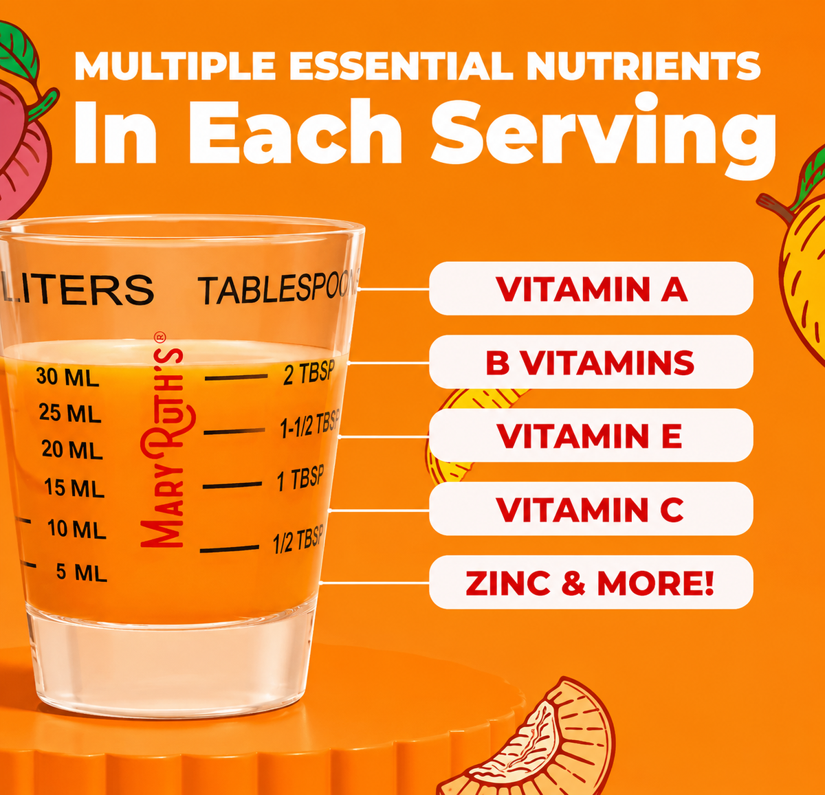 MaryRuth's, Liquid Morning Multivitamin + Hair Growth, Peach Mango, 15.22 fl oz (450 ml)