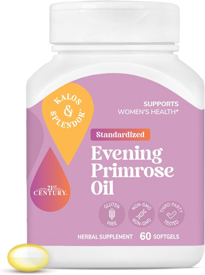 21st Century, Kalos & Splendor™, Evening Primrose Oil, Standardized, 60 Softgels (500 mg per Softgel)