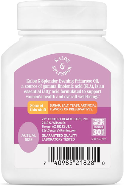 21st Century, Kalos & Splendor™, Evening Primrose Oil, Standardized, 60 Softgels (500 mg per Softgel)